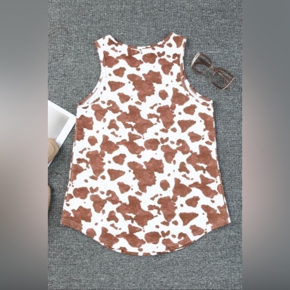 Western Women’s Brown Cow Print Crew Neck Tank Top Size Large - Picture 4 of 5